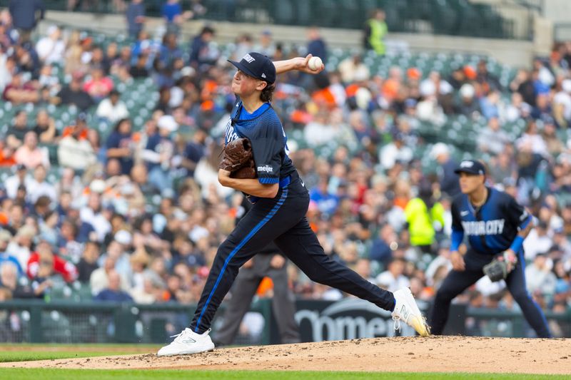 Jun 7, 2024; Detroit, Michigan, USA; Detroit Tigers starting pitcher Reese Olson (45) throws during the second inning of the game against the Milwaukee Brewers at Comerica Park. Mandatory Credit: Brian Bradshaw Sevald-USA TODAY Sports