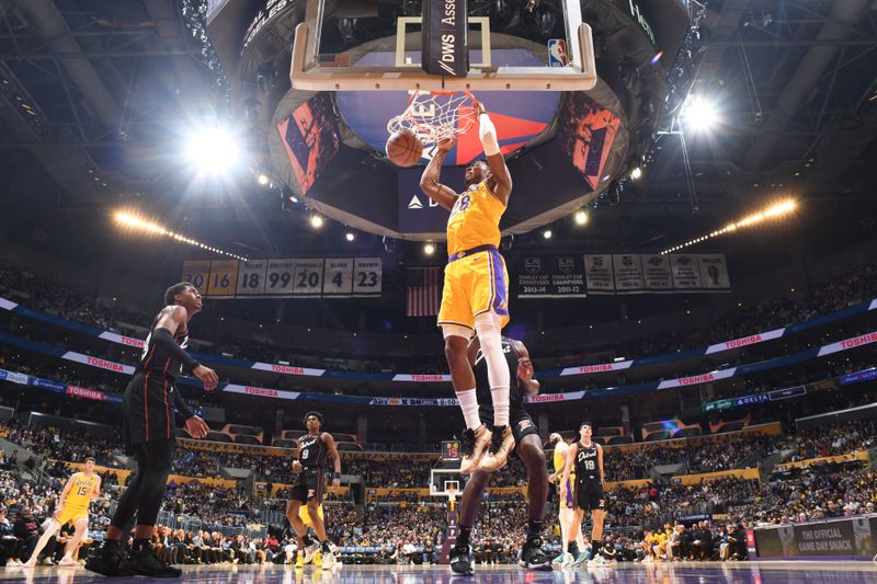 LOS ANGELES, CA - JANUARY 6: Rui Hachimura #28 of the Los Angeles Lakers dunks the ball during the game against the Detroit Pistons on January 6, 2024 at Crypto.Com Arena in Los Angeles, California. NOTE TO USER: User expressly acknowledges and agrees that, by downloading and/or using this Photograph, user is consenting to the terms and conditions of the Getty Images License Agreement. Mandatory Copyright Notice: Copyright 2024 NBAE (Photo by Adam Pantozzi/NBAE via Getty Images)