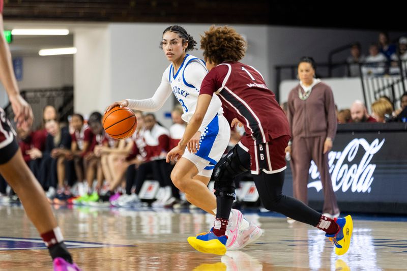 Mar 1, 2026; Lexington, Kentucky, USA; Kentucky Wildcats guard Asia Boone (8) looks for an opening during the fourth quarter at Memorial Coliseum. Mandatory Credit: Arden Barnes-Imagn Images