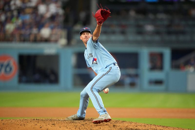 Jul 25, 2023; Los Angeles, California, USA; Toronto Blue Jays starting pitcher Chris Bassitt (40) throws in the third inning against the Los Angeles Dodgers at Dodger Stadium. Mandatory Credit: Kirby Lee-USA TODAY Sports