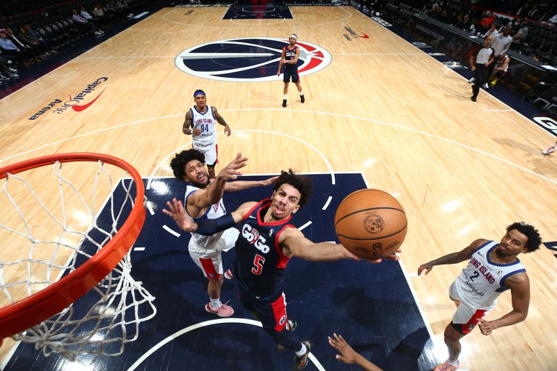 WASHINGTON, DC -? MARCH 8:  Jules Bernard #5 of the Capital City Go-Go goes to the basket during the game on March 8, 2024 at Capital One Arena in Washington, DC. NOTE TO USER: User expressly acknowledges and agrees that, by downloading and or using this Photograph, user is consenting to the terms and conditions of the Getty Images License Agreement. Mandatory Copyright Notice: Copyright 2024 NBAE (Photo by Stephen Gosling/NBAE via Getty Images)