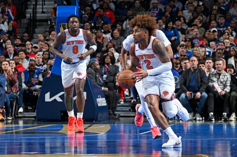 PHILADELPHIA, PA - NOVEMBER 12: Miles McBride #2 of the New York Knicks handles the ball during the game against the Philadelphia 76ers during the Emirates NBA Cup game on November 12, 2024 at the Wells Fargo Center in Philadelphia, Pennsylvania NOTE TO USER: User expressly acknowledges and agrees that, by downloading and/or using this Photograph, user is consenting to the terms and conditions of the Getty Images License Agreement. Mandatory Copyright Notice: Copyright 2024 NBAE (Photo by David Dow/NBAE via Getty Images)