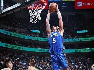 SALT LAKE CITY, UT - NOVEMBER 2: Paolo Banchero #5 of the Orlando Magic drives to the basket during the game against the Utah Jazz on November 2, 2023 at Delta Center in Salt Lake City, Utah. NOTE TO USER: User expressly acknowledges and agrees that, by downloading and or using this Photograph, User is consenting to the terms and conditions of the Getty Images License Agreement. Mandatory Copyright Notice: Copyright 2023 NBAE (Photo by Melissa Majchrzak/NBAE via Getty Images)