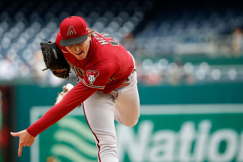 Jun 22, 2023; Washington, District of Columbia, USA; Arizona Diamondbacks starting pitcher Tommy Henry (47) throws the ball in the sixth inning against the Washington Nationals at Nationals Park. Mandatory Credit: Amber Searls-USA TODAY Sports