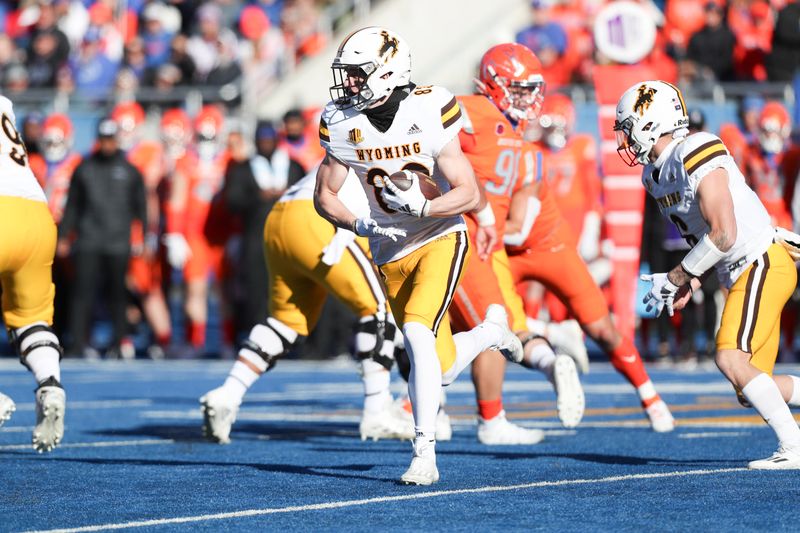 Oct 28, 2023; Boise, Idaho, USA; Wyoming Cowboys wide receiver Will Pelissier (83) during the first half against the Boise State Broncos at Albertsons Stadium. Mandatory Credit: Brian Losness-USA TODAY Sports