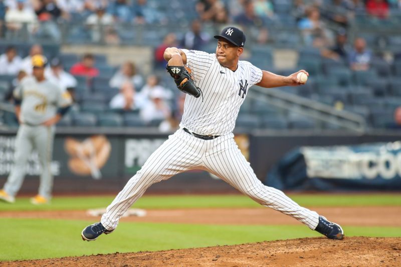 Sep 9, 2023; Bronx, New York, USA; New York Yankees relief pitcher Wandy Peralta (58) pitches in the seventh inning against the Milwaukee Brewers at Yankee Stadium. Mandatory Credit: Wendell Cruz-USA TODAY Sports