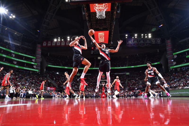 HOUSTON, TX - MARCH 25: Toumani Camara #33 of the Portland Trail Blazers rebounds the ball during the game against the Houston Rockets on March 25, 2024 at the Toyota Center in Houston, Texas. NOTE TO USER: User expressly acknowledges and agrees that, by downloading and or using this photograph, User is consenting to the terms and conditions of the Getty Images License Agreement. Mandatory Copyright Notice: Copyright 2024 NBAE (Photo by Logan Riely/NBAE via Getty Images)