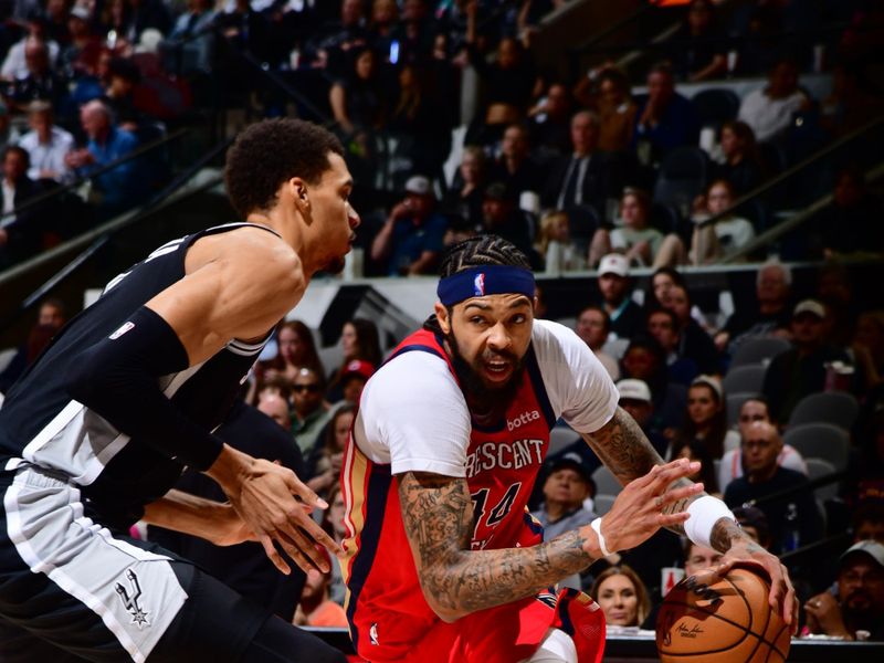 SAN ANTONIO, TX - FEBRUARY 2: Brandon Ingram #14 of the New Orleans Pelicans drives to the basket during the game against the San Antonio Spurs on February 2, 2024 at the Frost Bank Center in San Antonio, Texas. NOTE TO USER: User expressly acknowledges and agrees that, by downloading and or using this photograph, user is consenting to the terms and conditions of the Getty Images License Agreement. Mandatory Copyright Notice: Copyright 2024 NBAE (Photos by Barry Gossage/NBAE via Getty Images)