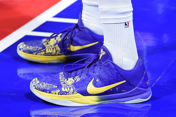 LAS VEGAS, NV - DECEMBER 9: The sneakers worn by Myles Turner #33 of the Indiana Pacers before the game against the Los Angeles Lakers during the In-Season Tournament Championship game on December 9, 2023 at T-Mobile Arena in Las Vegas, Nevada. NOTE TO USER: User expressly acknowledges and agrees that, by downloading and or using this photograph, User is consenting to the terms and conditions of the Getty Images License Agreement. Mandatory Copyright Notice: Copyright 2023 NBAE (Photo by Andrew D. Bernstein/NBAE via Getty Images)