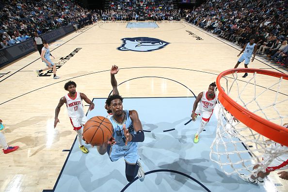 MEMPHIS, TN - DECEMBER 15:  Jaren Jackson Jr. #13 of the Memphis Grizzlies drives to the basket during the game against the Houston Rockets on December 15, 2023 at FedExForum in Memphis, Tennessee. NOTE TO USER: User expressly acknowledges and agrees that, by downloading and or using this photograph, User is consenting to the terms and conditions of the Getty Images License Agreement. Mandatory Copyright Notice: Copyright 2023 NBAE (Photo by Joe Murphy/NBAE via Getty Images)