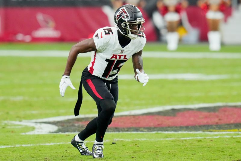 Atlanta Falcons wide receiver Van Jefferson runs out for a pass against the Arizona Cardinals during the first half of an NFL football game Sunday, Nov. 12, 2023, in Glendale, Ariz. The Cardinals won 25-23. (AP Photo/Ross D. Franklin)