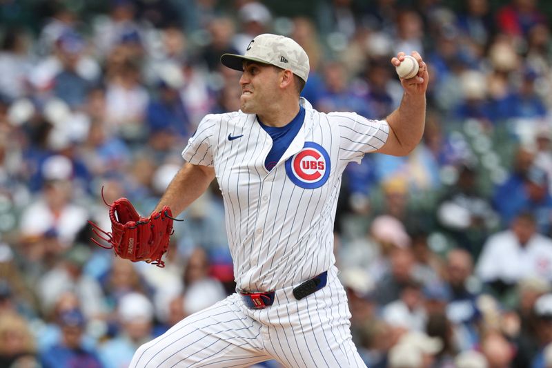 May 17, 2025; Chicago, Illinois, USA; Chicago Cubs starting pitcher Matthew Boyd (16) delivers a pitch against the Chicago White Sox during the first inning at Wrigley Field. Mandatory Credit: Kamil Krzaczynski-Imagn Images