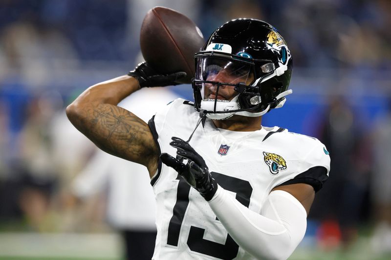 Jacksonville Jaguars wide receiver Christian Kirk (13) during the first half of a preseason NFL football game against the Detroit Lions, Saturday, Aug. 19, 2023, in Detroit. (AP Photo/Duane Burleson)