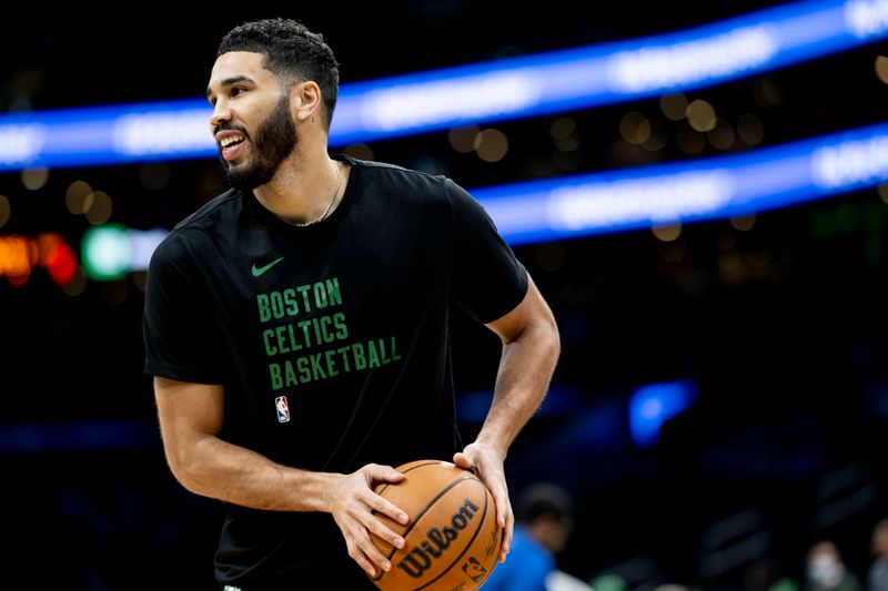 BOSTON, MASSACHUSETTS - JANUARY 18: Jayson Tatum #0 of the Boston Celtics warms up before a game against the Atlanta Hawks at TD Garden on January 18, 2025 in Boston, Massachusetts. NOTE TO USER: User expressly acknowledges and agrees that, by downloading and or using this photograph, User is consenting to the terms and conditions of the Getty Images License Agreement.  (Photo by Maddie Malhotra/Getty Images)