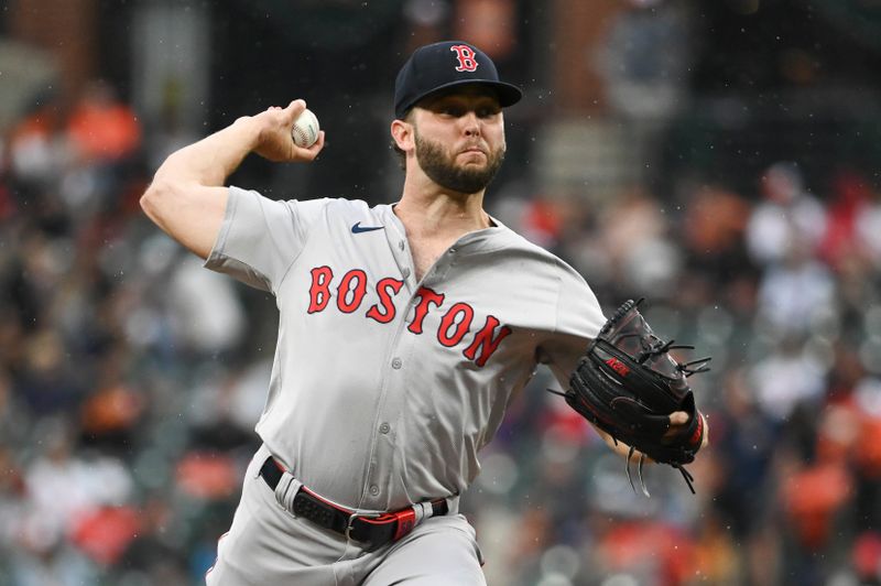 May 29, 2024; Baltimore, Maryland, USA;  Boston Red Sox starting pitcher Kutter Crawford (50) throws a second inning pitch against the Baltimore Orioles at Oriole Park at Camden Yards. Mandatory Credit: Tommy Gilligan-USA TODAY Sports