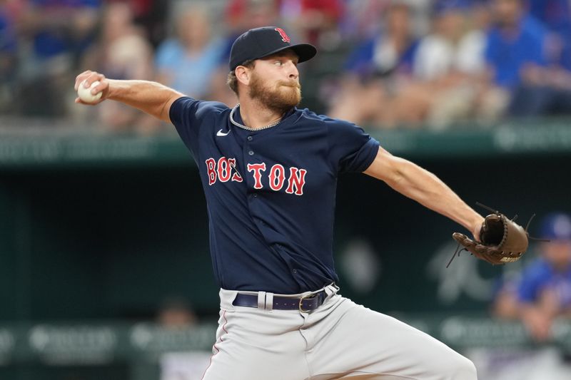 Sep 20, 2023; Arlington, Texas, USA; Boston Red Sox relief pitcher Nick Robertson (73) delivers to the Texas Rangers during the fourth inning at Globe Life Field. Mandatory Credit: Jim Cowsert-USA TODAY Sports