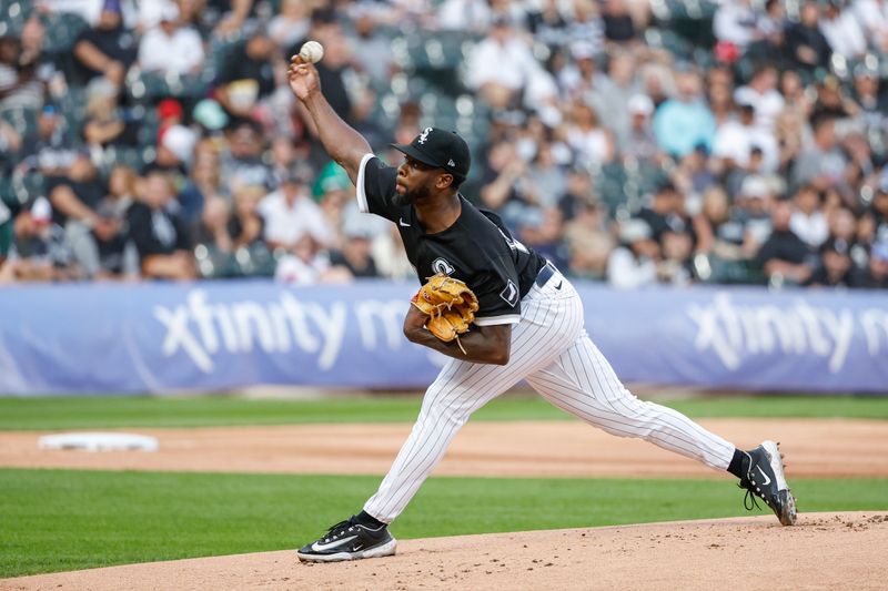 Aug 26, 2023; Chicago, Illinois, USA; Chicago White Sox starting pitcher Touki Toussaint (47) throws a pitch against the Oakland Athletics during the first inning at Guaranteed Rate Field. Mandatory Credit: Kamil Krzaczynski-USA TODAY Sports