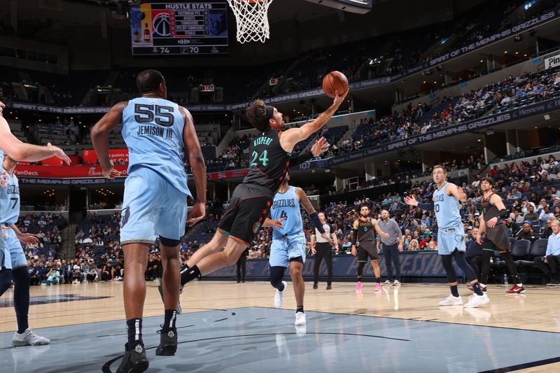 MEMPHIS, TN - MARCH 12: Corey Kispert #24 of the Washington Wizards shoots the ball during the game against the Memphis Grizzlies on March 12, 2024 at FedExForum in Memphis, Tennessee. NOTE TO USER: User expressly acknowledges and agrees that, by downloading and or using this photograph, User is consenting to the terms and conditions of the Getty Images License Agreement. Mandatory Copyright Notice: Copyright 2024 NBAE (Photo by Joe Murphy/NBAE via Getty Images)