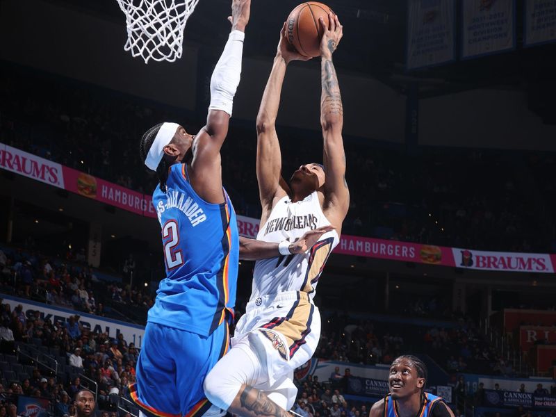 OKLAHOMA CITY, OK - NOVEMBER 13: Brandon Boston Jr. #11 of the New Orleans Pelicans dunks the ball during the game against the Oklahoma City Thunder on November 13, 2024 at Paycom Center in Oklahoma City, Oklahoma. NOTE TO USER: User expressly acknowledges and agrees that, by downloading and or using this photograph, User is consenting to the terms and conditions of the Getty Images License Agreement. Mandatory Copyright Notice: Copyright 2024 NBAE (Photo by Nathaniel S. Butler/NBAE via Getty Images)