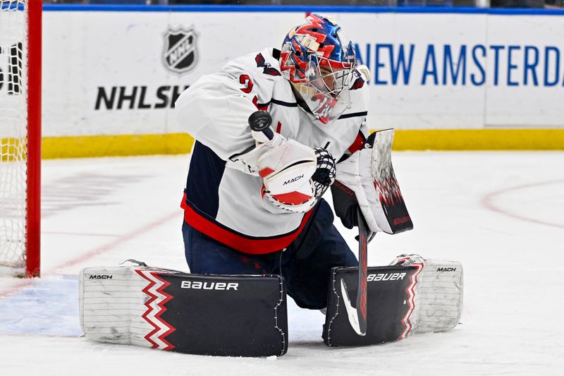 Jan 20, 2024; St. Louis, Missouri, USA;  Washington Capitals goaltender Charlie Lindgren (79) defends the net against the St. Louis Blues during the second period at Enterprise Center. Mandatory Credit: Jeff Curry-USA TODAY Sports