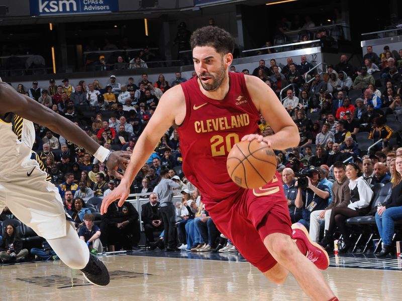 INDIANAPOLIS, IN - MARCH 18:  Georges Niang #20 of the Cleveland Cavaliers goes to the basket during the game on March 18, 2024 at Gainbridge Fieldhouse in Indianapolis, Indiana. NOTE TO USER: User expressly acknowledges and agrees that, by downloading and or using this Photograph, user is consenting to the terms and conditions of the Getty Images License Agreement. Mandatory Copyright Notice: Copyright 2024 NBAE (Photo by Ron Hoskins/NBAE via Getty Images)