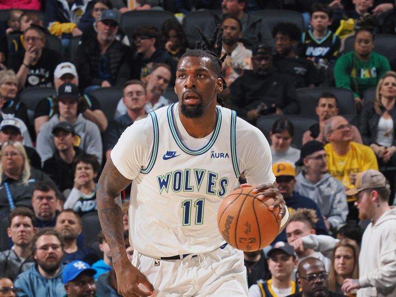 INDIANAPOLIS, IN - MARCH 7: Naz Reid #11 of the Minnesota Timberwolves dribbles the ball during the game against the Indiana Pacers on March 7, 2024 at Gainbridge Fieldhouse in Indianapolis, Indiana. NOTE TO USER: User expressly acknowledges and agrees that, by downloading and or using this Photograph, user is consenting to the terms and conditions of the Getty Images License Agreement. Mandatory Copyright Notice: Copyright 2024 NBAE (Photo by Ron Hoskins/NBAE via Getty Images)