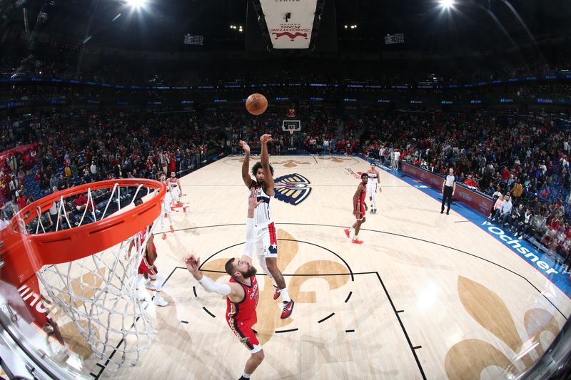 NEW ORLEANS, LA - FEBRUARY 14: Marvin Bagley III #35 of the Washington Wizards shoots the ball during the game against the New Orleans Pelicans on February 14, 2024 at the Smoothie King Center in New Orleans, Louisiana. NOTE TO USER: User expressly acknowledges and agrees that, by downloading and or using this Photograph, user is consenting to the terms and conditions of the Getty Images License Agreement. Mandatory Copyright Notice: Copyright 2024 NBAE (Photo by Layne Murdoch Jr./NBAE via Getty Images)