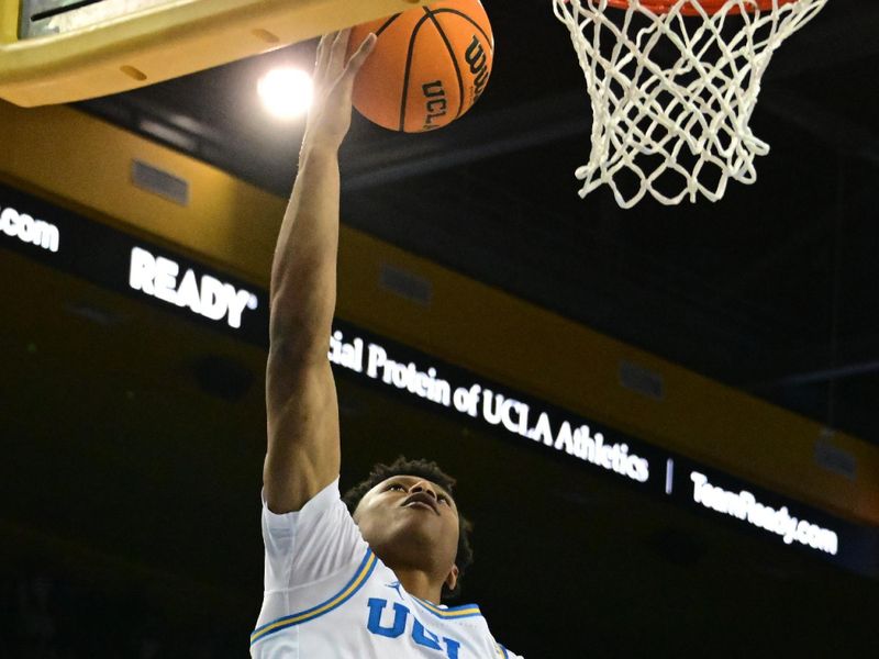 Mar 4, 2023; Los Angeles, California, USA;  UCLA Bruins guard Jaylen Clark (0) shoots the ball during the second half against the Arizona Wildcats at Pauley Pavilion presented by Wescom. Mandatory Credit: Richard Mackson-USA TODAY Sports