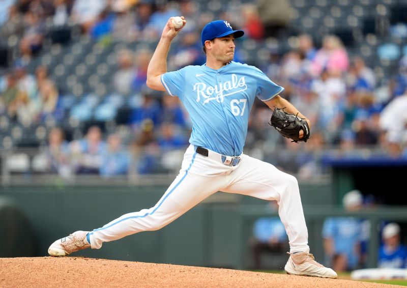 Sep 22, 2024; Kansas City, Missouri, USA; Kansas City Royals starting pitcher Seth Lugo (67) pitches during the first inning against the San Francisco Giants at Kauffman Stadium. Mandatory Credit: Jay Biggerstaff-Imagn Images