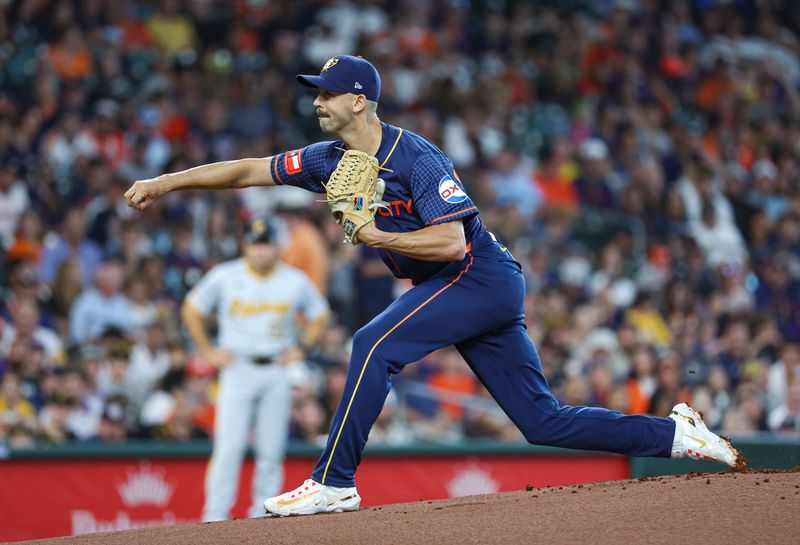 Jul 29, 2024; Houston, Texas, USA; Houston Astros starting pitcher Tayler Scott (50) delivers a pitch during the first inning against the Pittsburgh Pirates at Minute Maid Park. Mandatory Credit: Troy Taormina-USA TODAY Sports