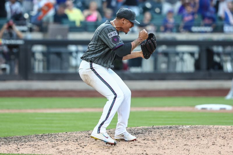 Jul 13, 2024; New York City, New York, USA; New York Mets relief pitcher Dedniel Núñez (72) reacts after recording a save after defeating the Colorado Rockies 7-3 at Citi Field. Mandatory Credit: Wendell Cruz-USA TODAY Sports