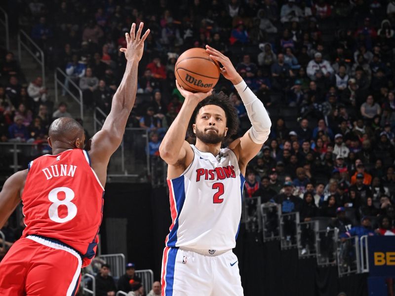 DETROIT, MI - FEBRUARY 24: Cade Cunningham #2 of the Detroit Pistons shoots the ball during the game against the LA Clippers on February 24, 2025 at Little Caesars Arena in Detroit, Michigan. NOTE TO USER: User expressly acknowledges and agrees that, by downloading and/or using this photograph, User is consenting to the terms and conditions of the Getty Images License Agreement. Mandatory Copyright Notice: Copyright 2025 NBAE (Photo by Chris Schwegler/NBAE via Getty Images)