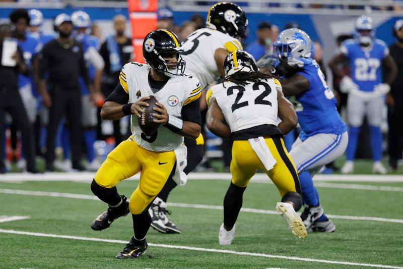 Pittsburgh Steelers quarterback Russell Wilson looks downfield during the first half of an NFL preseason football game against the Detroit Lions, Saturday, Aug. 24, 2024, in Detroit. (AP Photo/Duane Burleson)