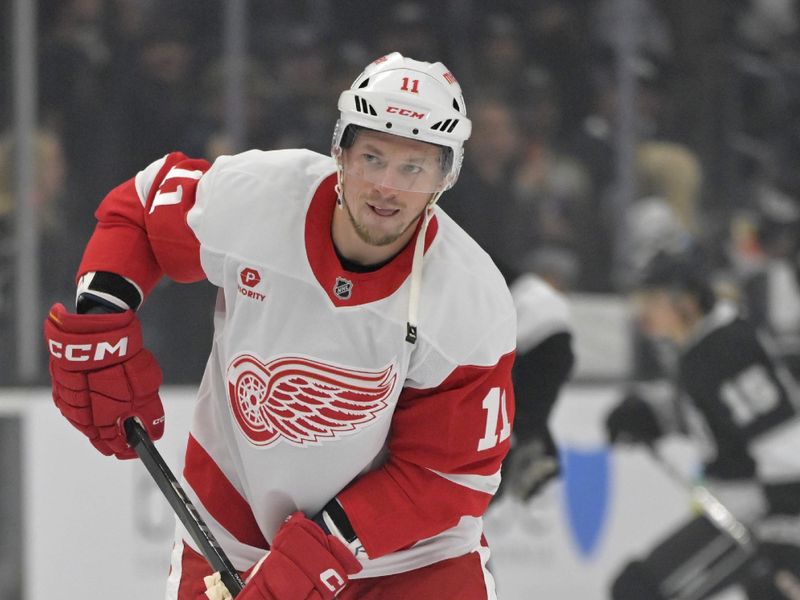 Nov 16, 2024; Los Angeles, California, USA; Detroit Red Wings right wing Vladimir Tarasenko (11) warms up prior to the game against the Los Angeles Kings at Crypto.com Arena. Mandatory Credit: Jayne Kamin-Oncea-Imagn Images