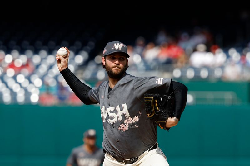 May 25, 2024; Washington, District of Columbia, USA; Washington Nationals pitcher Trevor Williams (32) pitches against the Seattle Mariners during the first inning at Nationals Park. Mandatory Credit: Geoff Burke-USA TODAY Sports