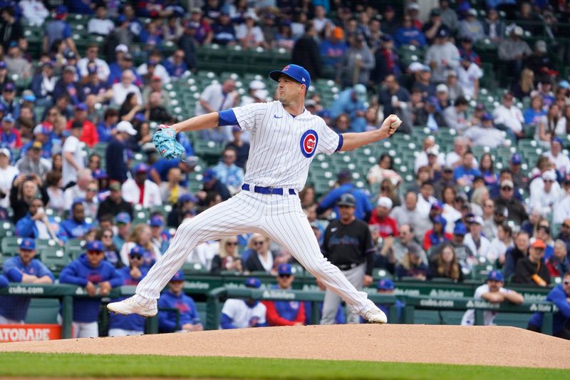 May 6, 2023; Chicago, Illinois, USA; Chicago Cubs starting pitcher Drew Smyly (11) throws the ball against the Miami Marlins during the first inning at Wrigley Field. Mandatory Credit: David Banks-USA TODAY Sports