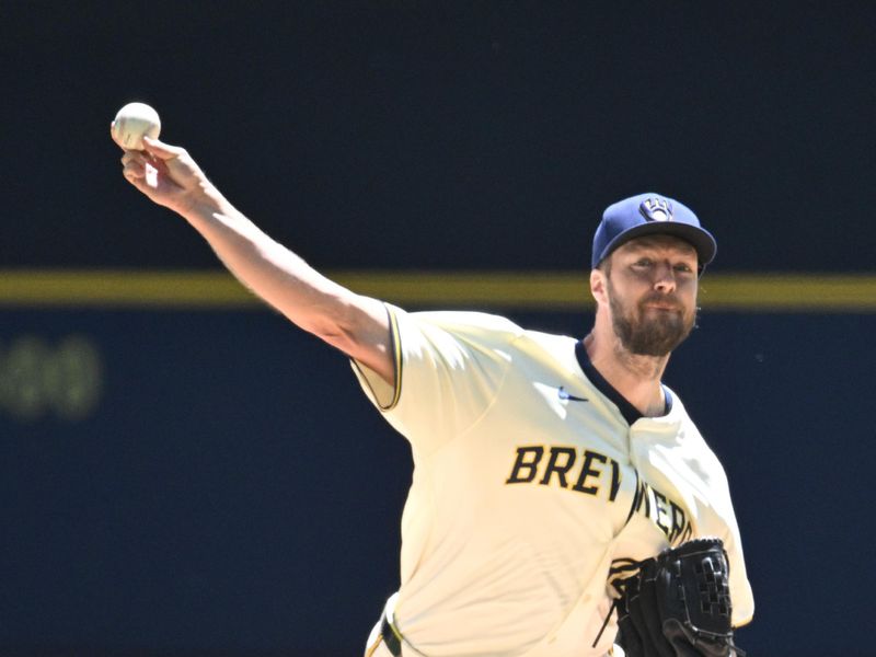 May 30, 2024; Milwaukee, Wisconsin, USA; Milwaukee Brewers starting pitcher Colin Rea (48) delivers a pitch against the Chicago Cubs in the first inning at American Family Field. Mandatory Credit: Michael McLoone-USA TODAY Sports