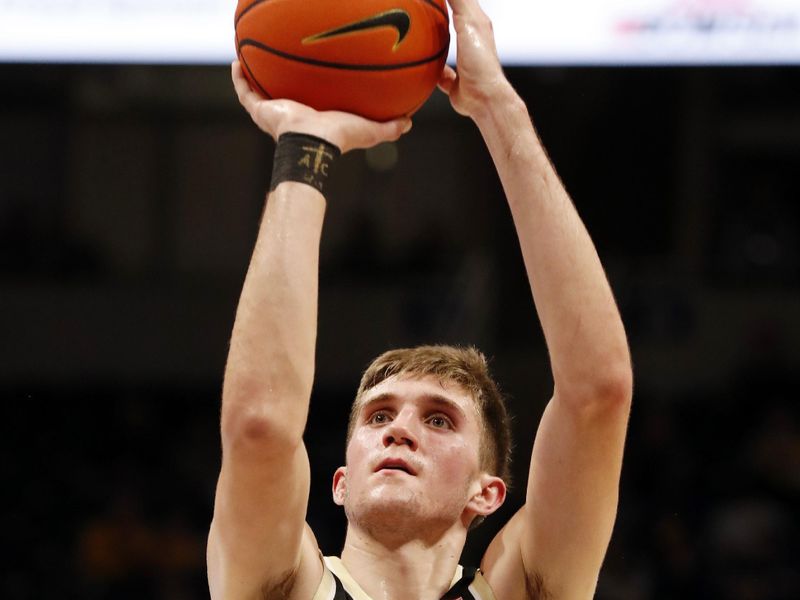 Jan 25, 2023; Pittsburgh, Pennsylvania, USA;  Wake Forest Demon Deacons forward Andrew Carr (11) shoots a free throw against the Pittsburgh Panthers during the first half at the Petersen Events Center. Mandatory Credit: Charles LeClaire-USA TODAY Sports