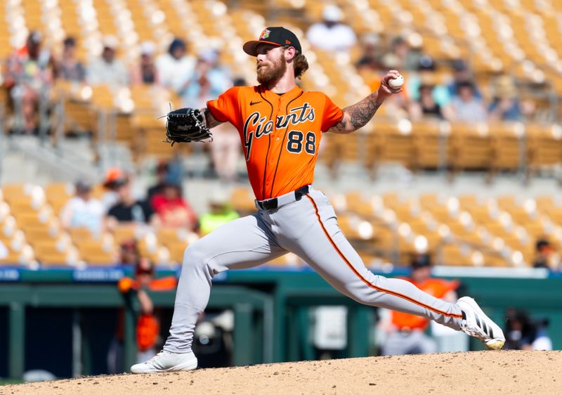 Mar 2, 2026; Phoenix, Arizona, USA; San Francisco Giants pitcher Carson Whisenhunt against the Chicago White Sox during a spring training game at Camelback Ranch-Glendale. Mandatory Credit: Mark J. Rebilas-Imagn Images