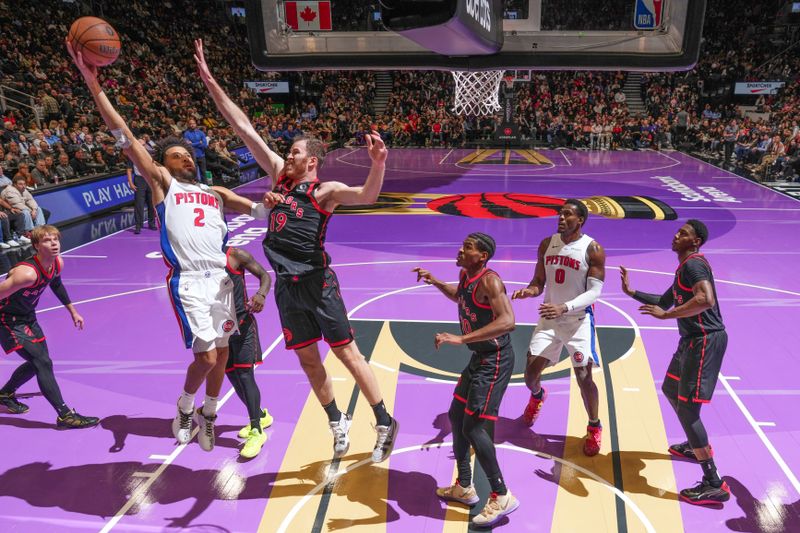 TORONTO, CANADA - NOVEMBER 15: Cade Cunningham #2 of the Detroit Pistons shoots the ball during the game against the Toronto Raptors during the Emirates NBA CUP game  on November 15, 2024 at the Scotiabank Arena in Toronto, Ontario, Canada.  NOTE TO USER: User expressly acknowledges and agrees that, by downloading and or using this Photograph, user is consenting to the terms and conditions of the Getty Images License Agreement.  Mandatory Copyright Notice: Copyright 2024 NBAE (Photo by Mark Blinch/NBAE via Getty Images)