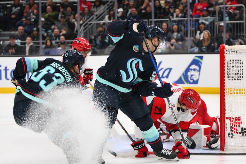 Mar 2, 2026; Seattle, Washington, USA; Seattle Kraken center Ben Meyers (59) scores a goal against the Carolina Hurricanes during the second period at Climate Pledge Arena. Mandatory Credit: Steven Bisig-Imagn Images