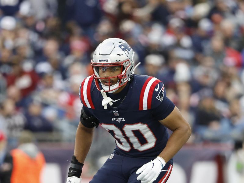 New England Patriots linebacker Marte Mapu against the Washington Commanders during an NFL football game at Gillette Stadium, Sunday Nov. 5, 2023 in Foxborough, Mass. (Winslow Townson/AP Images for Panini)