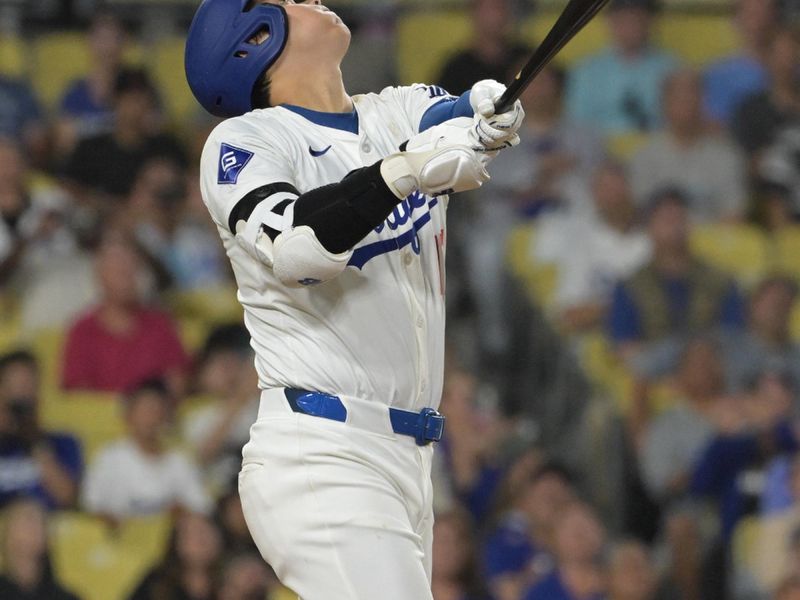 Aug 7, 2024; Los Angeles, California, USA;  Los Angeles Dodgers designated hitter Shohei Ohtani (17) is out on a pop foul in the ninth inning against the Philadelphia Phillies at Dodger Stadium. Mandatory Credit: Jayne Kamin-Oncea-USA TODAY Sports
