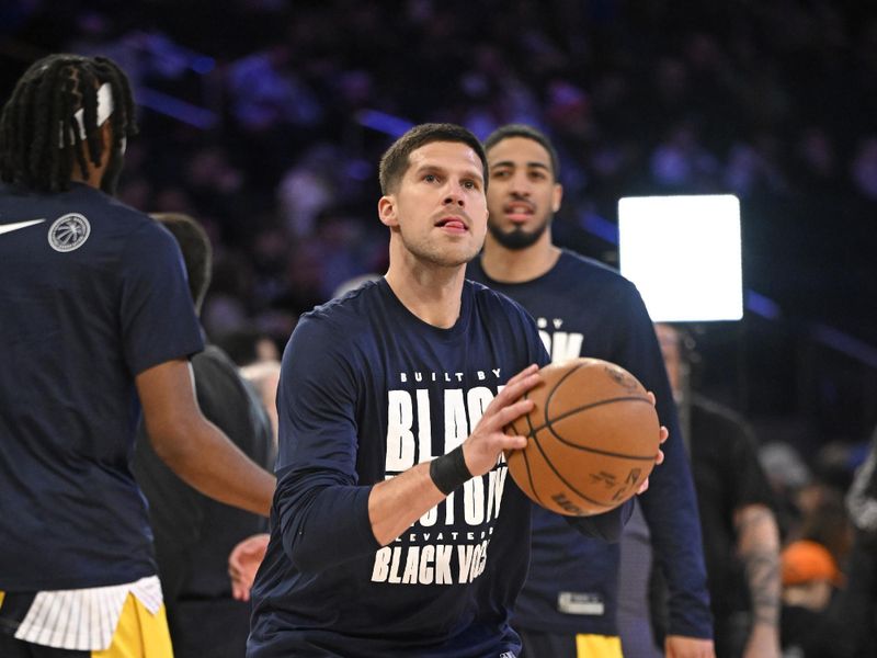 NEW YORK, NY - FEBRUARY 10: Doug McDermott #20 of the Indiana Pacers warms up before the game against the New York Knicks on February 10, 2024 at Madison Square Garden in New York City, New York.  NOTE TO USER: User expressly acknowledges and agrees that, by downloading and or using this photograph, User is consenting to the terms and conditions of the Getty Images License Agreement. Mandatory Copyright Notice: Copyright 2024 NBAE  (Photo by David Dow/NBAE via Getty Images)