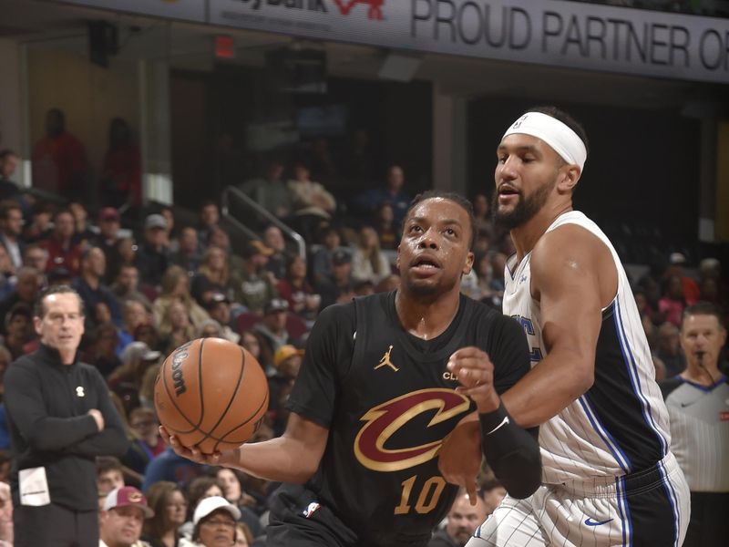 CLEVELAND, OH - NOVEMBER 1: Darius Garland #10 of the Cleveland Cavaliers drives to the basket during the game against the Orlando Magic on November 1, 2024 at Rocket Mortgage FieldHouse in Cleveland, Ohio. NOTE TO USER: User expressly acknowledges and agrees that, by downloading and/or using this Photograph, user is consenting to the terms and conditions of the Getty Images License Agreement. Mandatory Copyright Notice: Copyright 2024 NBAE (Photo by David Liam Kyle/NBAE via Getty Images)