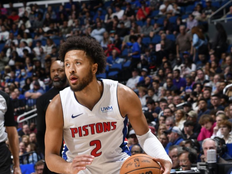 ORLANDO, FL - MARCH 3: Cade Cunningham #2 of the Detroit Pistons handles the ball during the game against the Orlando Magic on March 3, 2024 at the Kia Center in Orlando, Florida. NOTE TO USER: User expressly acknowledges and agrees that, by downloading and or using this photograph, User is consenting to the terms and conditions of the Getty Images License Agreement. Mandatory Copyright Notice: Copyright 2024 NBAE (Photo by Fernando Medina/NBAE via Getty Images)