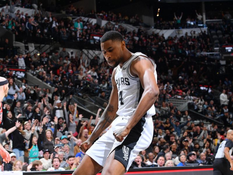 SAN ANTONIO, TX - JANUARY 13: Blake Wesley #14 of the San Antonio Spurs celebrates his dunk during the game against the Chicago Bulls on January 13, 2024 at the Frost Bank Center in San Antonio, Texas. NOTE TO USER: User expressly acknowledges and agrees that, by downloading and or using this photograph, user is consenting to the terms and conditions of the Getty Images License Agreement. Mandatory Copyright Notice: Copyright 2024 NBAE (Photos by Michael Gonzales/NBAE via Getty Images)