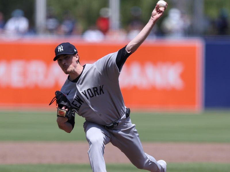 Apr 20, 2025; Tampa, Florida, USA; New York Yankees starting pitcher Max Fried (54) throws a pitch against the Tampa Bay Rays in the third inning at George M. Steinbrenner Field. Mandatory Credit: Nathan Ray Seebeck-Imagn Images