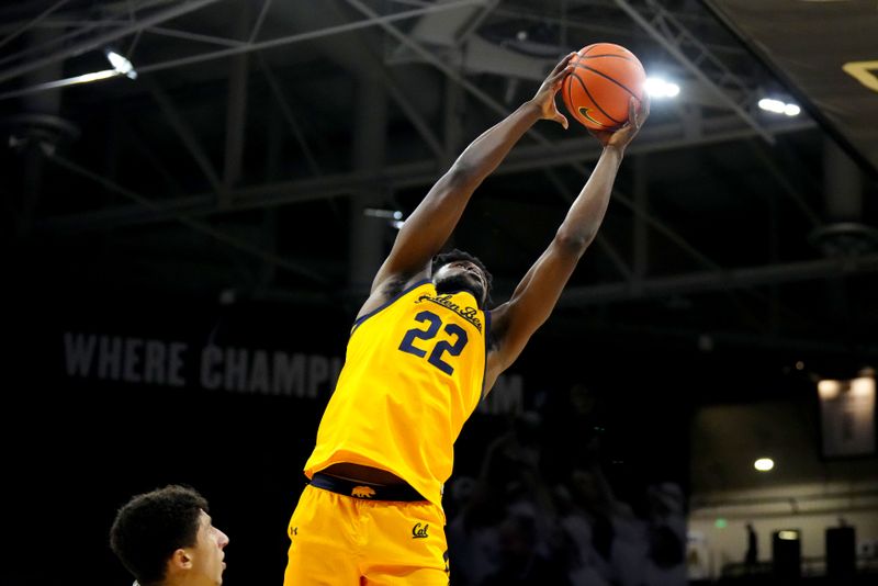 Feb 2, 2023; Boulder, Colorado, USA; California Golden Bears forward ND Okafor (22) pulls in a rebound in the second half against the Colorado Buffaloes at the CU Events Center. Mandatory Credit: Ron Chenoy-USA TODAY Sports