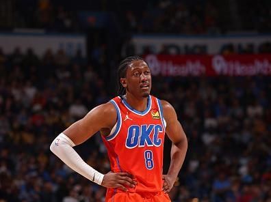 OKLAHOMA CITY, OK - DECEMBER 23: Jalen Williams #8 of the Oklahoma City Thunder looks on during the game against the Los Angeles Lakers on December 23, 2023 at Paycom Arena in Oklahoma City, Oklahoma. NOTE TO USER: User expressly acknowledges and agrees that, by downloading and or using this photograph, User is consenting to the terms and conditions of the Getty Images License Agreement. Mandatory Copyright Notice: Copyright 2023 NBAE (Photo by Zach Beeker/NBAE via Getty Images)